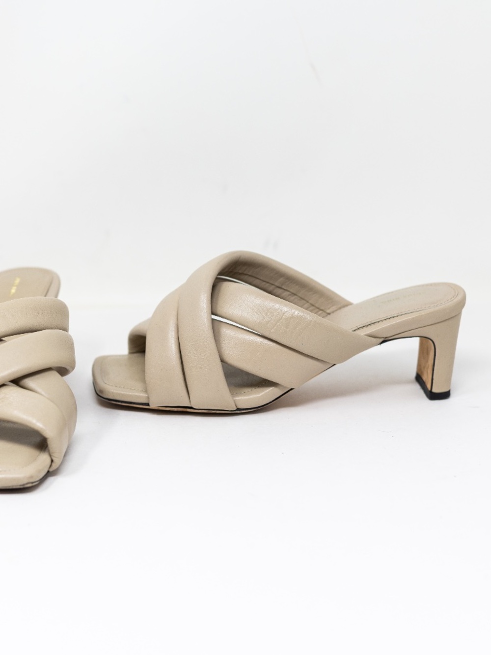 Anine Bing Women's Cade Genuine Leather Mid Heel Slide Strappy Sandals Beige 7